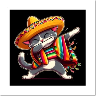 Cinco De Mayo Funny Mexican Cat Sombrero Poncho Posters and Art